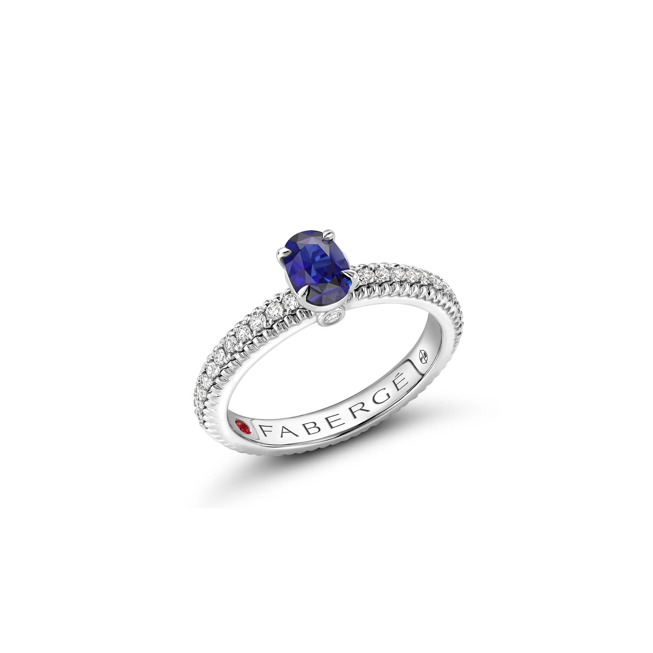 Colours of Love Blue Sapphire Fluted Diamond Shoulders - Fabergé